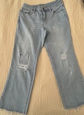 Universal Thread High Rise Straight Crop Jeans Light Blue Distressed Raw Hem