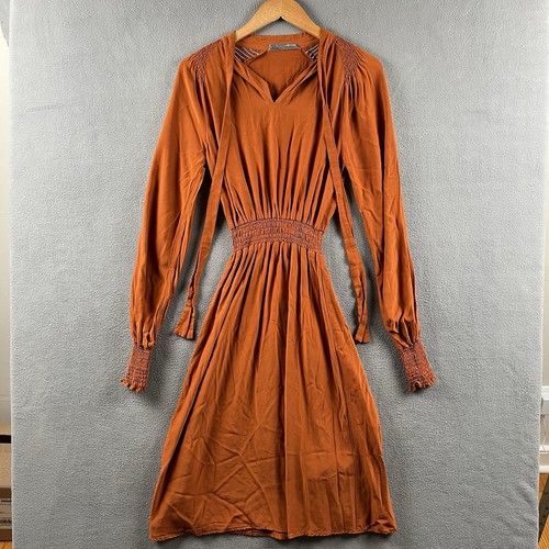 Damaris Bailey Dress Small Orange Rust Ruffle Long Sleeve Boho Chic Maxi Long
