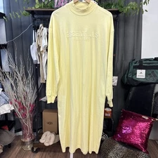 FEAR OF GOD Essentials Yellow Soft Cotton Blend Oversize T-Shirt Dress S
