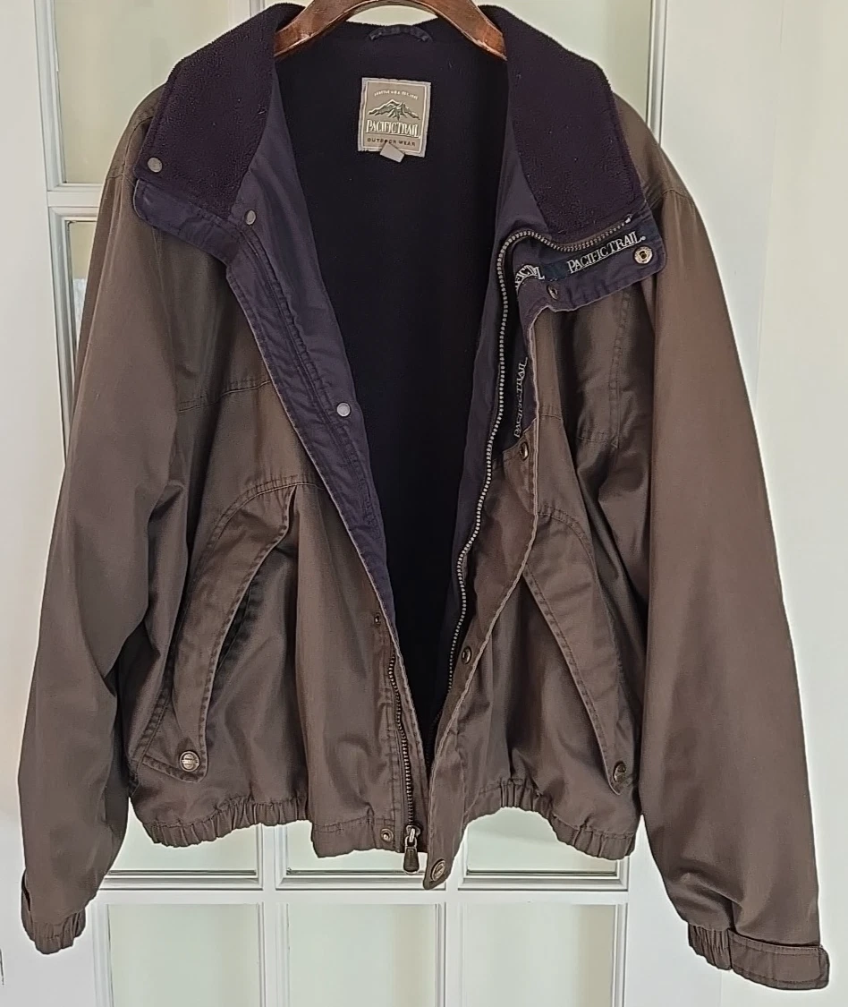 Pacific Trail Mens Size XXL Brown Outdoor Jacket Warm Fleece Lined Zipped Snaps