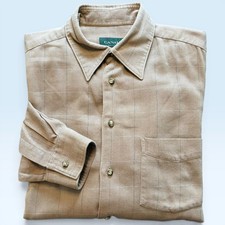 Canali Shirt Mens 42 Beige Check Twill Button Front Long Sleeve Italy Casual
