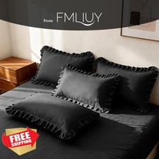 FMLIUY Set of 2 Black Ruffle Pillow Cases Standard 20x26