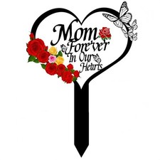 Metal Memorial Grave Markers for Heart Grave Decorations for Cemetery Loss Mom
