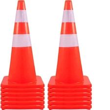 Safety Cones Traffic Cones 12 x 28" Orange Reflective Collars Road Cones