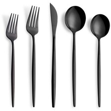 20 Piece Black Silverware Set,Stainless Steel Flatware Cutlery Set Service fo...