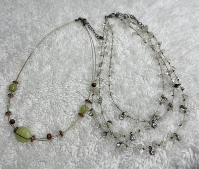 Beautiful Vintage Artisan Made Glass Bead 16'' Necklace Raw Quartz Rhinestone Lot