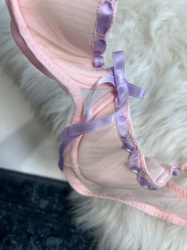 Agent Provocateur Pink Purple Ruffle Bra 34B & Ouvert Set M NWOT Genuine France