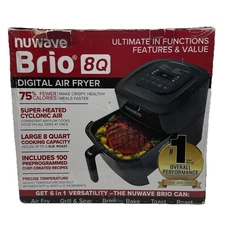 Nuwave Brio 8-Qt Air Fryer Powerful 1800W Easy-to-Read 6 In One Versatility