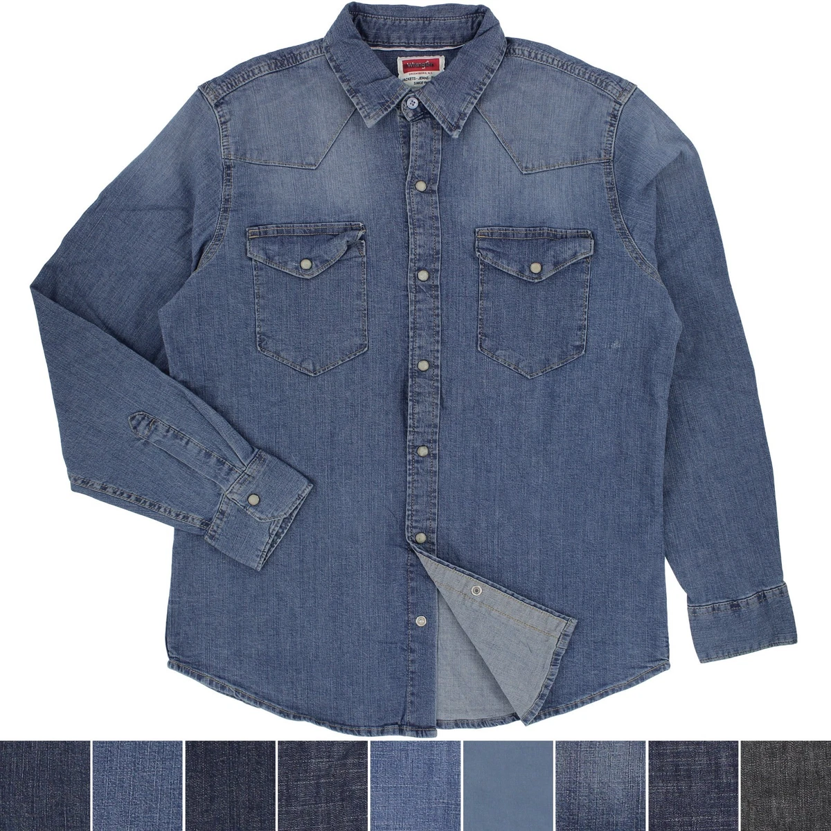 Denim Long Sleeve Regular Size S Casual Button-Down Shirts for Men