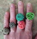 Lot of 5 Fashion Flower Statement Cocktail Rings Adjustable costume jewelry — photo 2