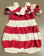 Ralph Lauren 3M Girls Red/White Striped Cotton Short Sleeve Ruffle Romper