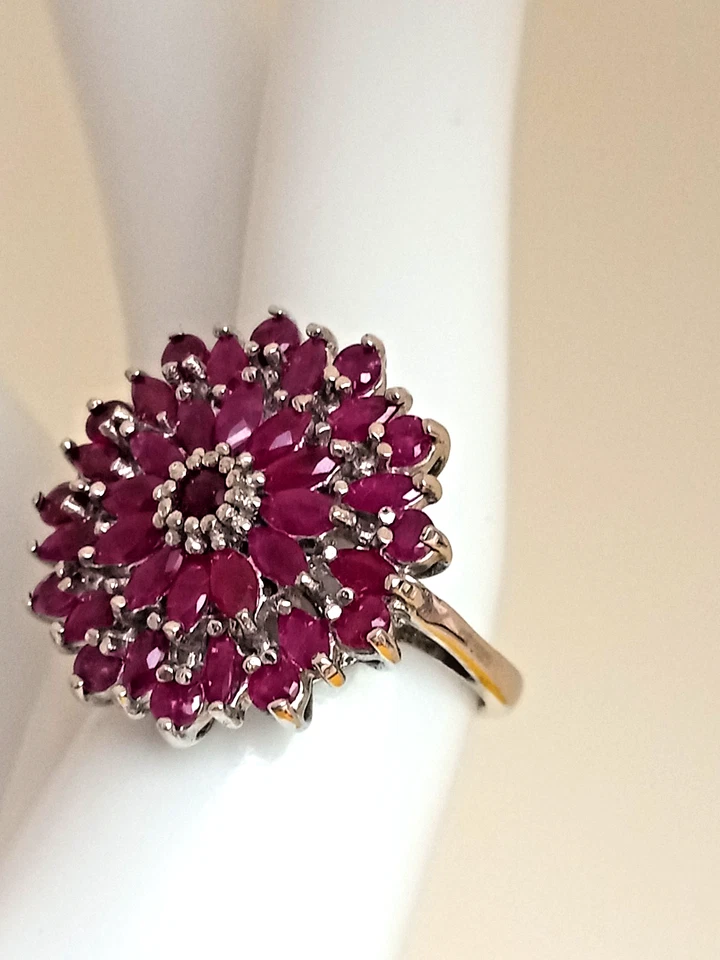 3.63 cts Burmese Ruby Cluster Ring in Platinum Over Sterling Silver Size 7 - Image 2 of 4