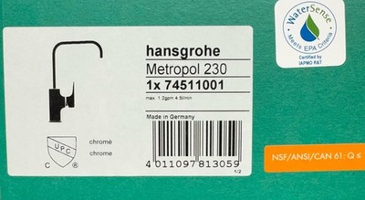 Hansgrohe 74511001 Metropol 1.2 GPM Bathroom Faucet, Chrome*READ*