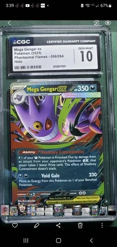 CGC 10 GEM MINT  Mega Gengar Ex 056/094 HOLO  Phantasmal Flames Pokemon Card
