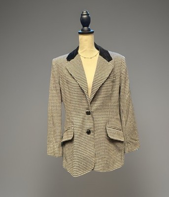 Vintage White Stag Houndstooth Wool Blazer Jacket XL Fit Classic Preppy