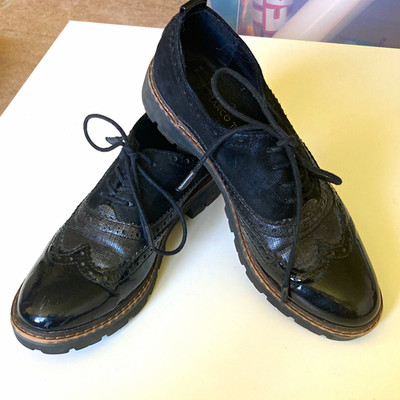MARCO TOZZI Damen Halbschuhe Schnürung schwarz Leder Flügelspitze EU 40