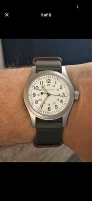 Hamilton Khaki Field Men's Watch White Dial Brown Green Straps Box Papers