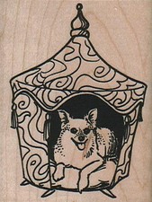 Dog In Fancy DogHouse 2 x 2 1/2" Rubber Stamp, Structures Stamp, Places Stamp