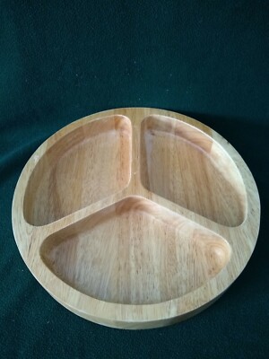 Rubberwood Plantation Timber Three Section Serving Piece Dated 1992