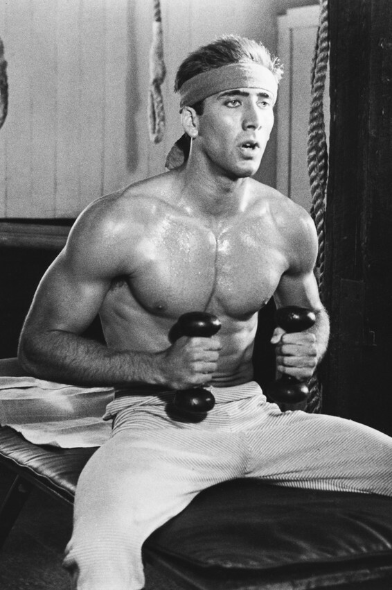 Nicolas Cage Barechested Working Out Beefcake Lifting Weights