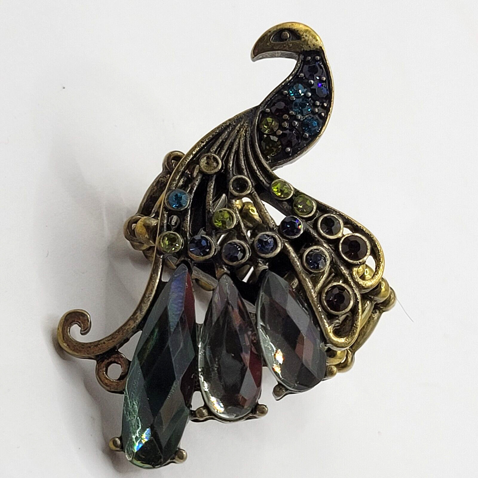 Peacock Stretch Ring Multi Colored Rhinestones An… - image 11