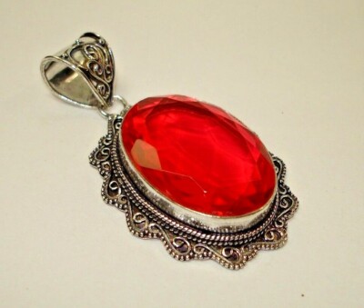 AB Vintage-Look Watermelon Quartz .925 Silver Layered Pendant Necklace 2.25''