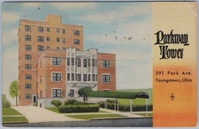Parkway Tower Exclusive Apartments, Youngstown Ohio Linen Postcard 