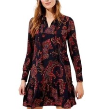 LOFT Paisley Tie Neck Tiered Dress Medium