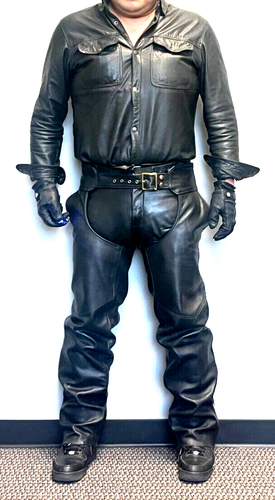 Protech Leather Apparel USA Made Thick Black Leather Chaps Size L