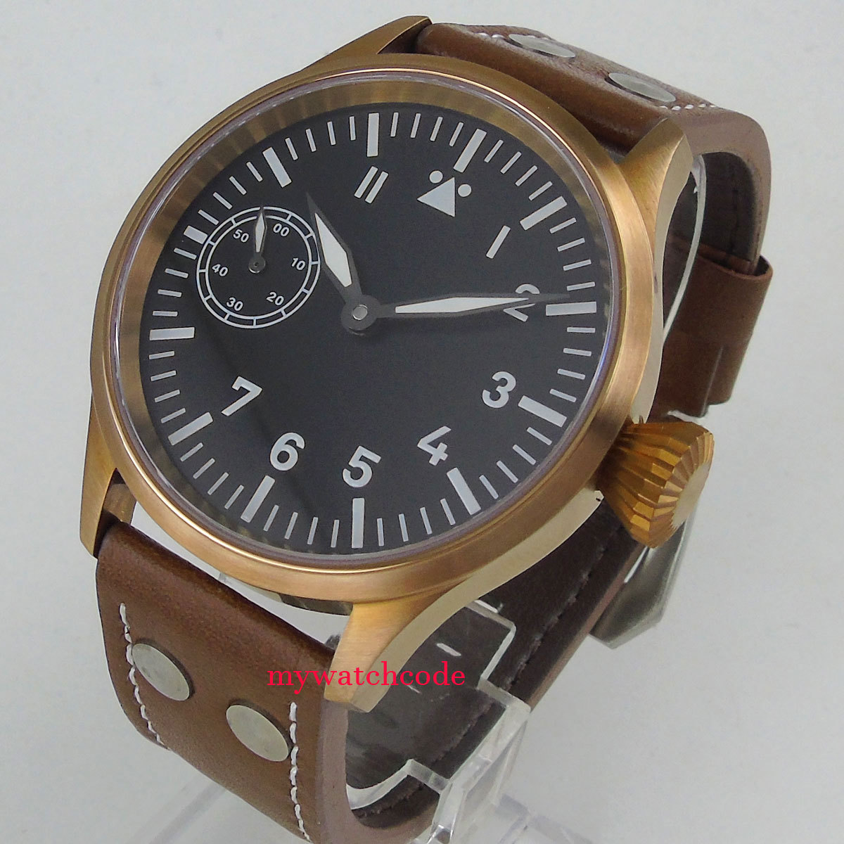 43mm corgeut black dial bronze plated case sapphire 6497 hand winding men  watch