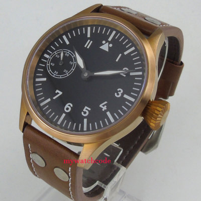 43mm corgeut black dial bronze plated case sapphire 6497 hand winding men watch