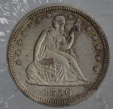 1856 25C Seated Liberty Quarter Dollar Original Almost Uncirculated