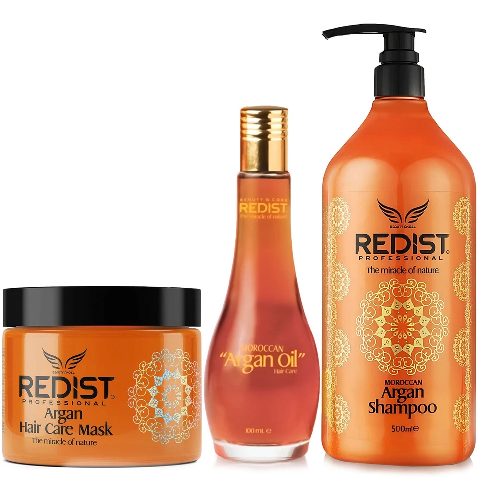 Redist Hair Care Set | Argan Shampoo 500ml, Hair Care Mask 500ml & Argan Oil 100
