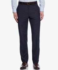  94 Calvin Klein 40W 30L Men's Blue Slim Fit Solid Wool Trousers Dress Pants