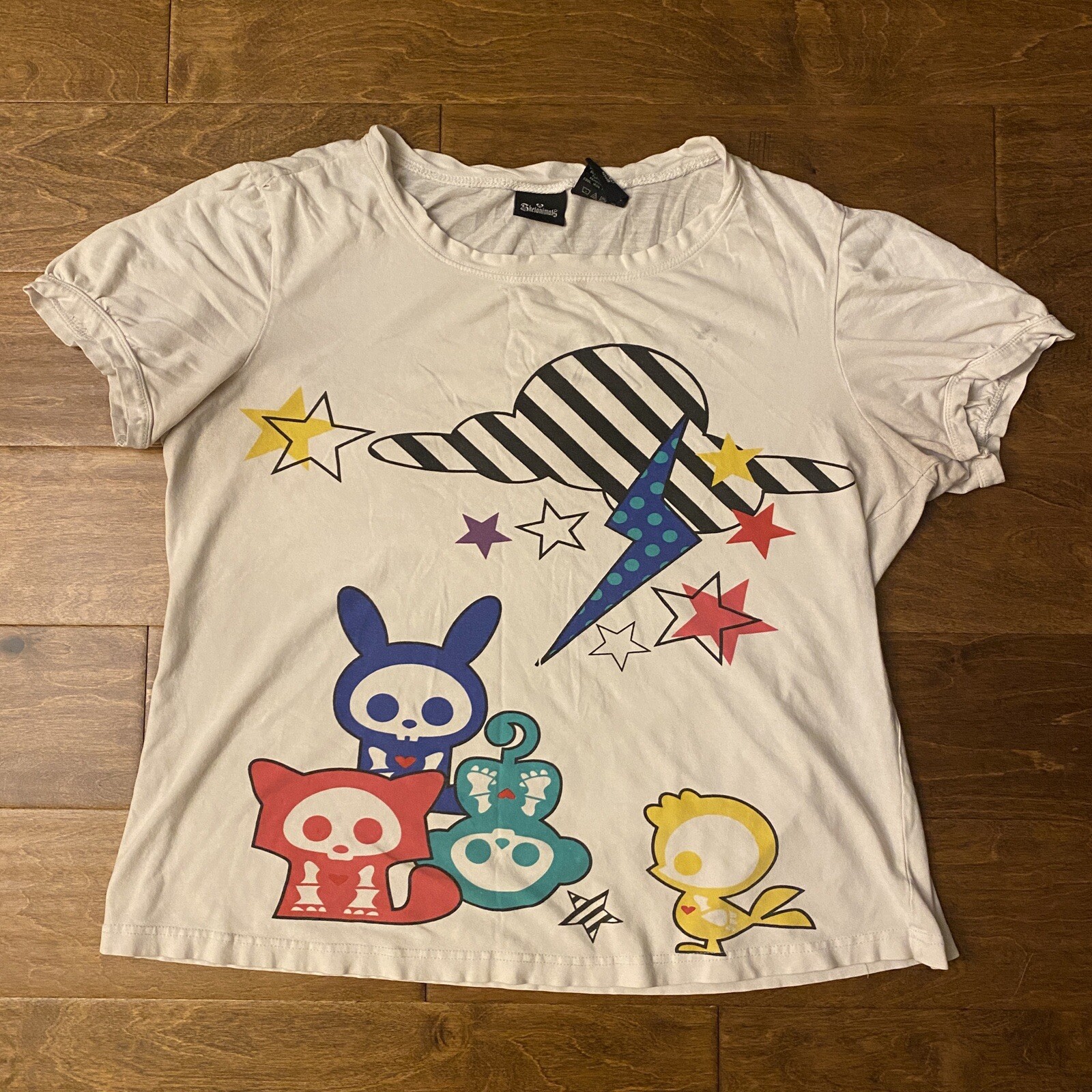 Y2K Skelanimals Kawaii Death Lightning White Sleep Shirt Size 1