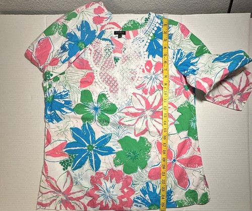 Talbots Womens Bright Floral 3/4 Sleeve Popover Embroidered V-Neck Top Medium - Picture 4 of 10