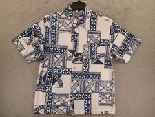 Vintage 90s Quiksilver Hawaiian Shirt Mens Large Tribal Floral Tiki USA Made