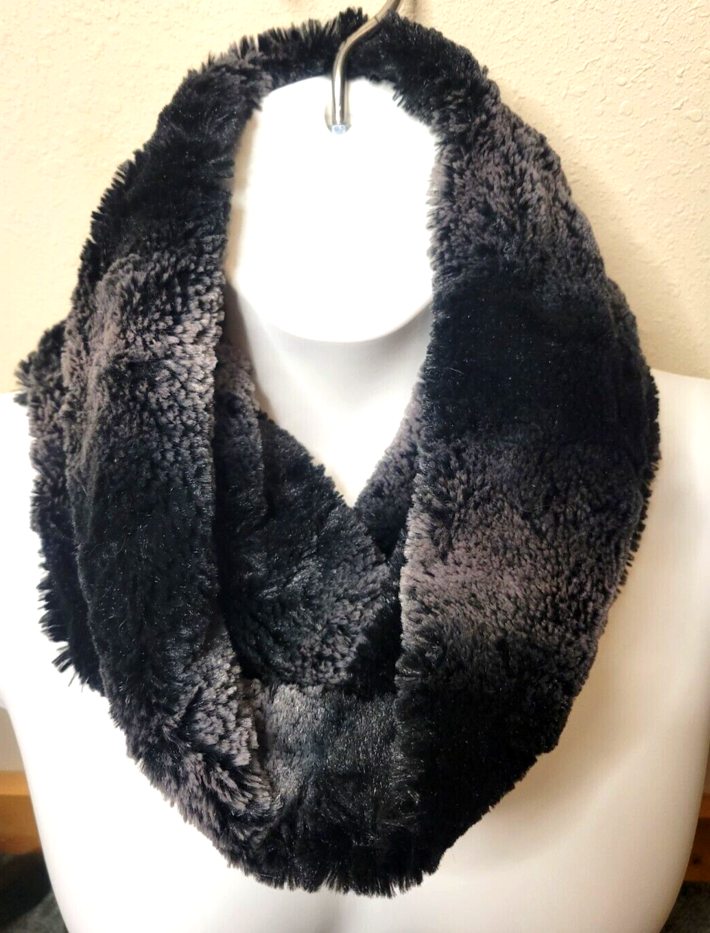 Cejon Soft Black & Gray Faux Fur Infinity Scarf Neck Warmer