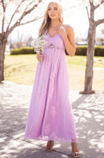 NWOT Dress Women's Large Lilac Crochet Lace Overlay Mesh Sleeveless Maxi V Neck