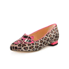 Charlotte Olympia Girls "INCY PRETTY IN PINK KITTY" Leather Ballet Flats Shoes
