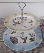 Portmerion "Botanic Hummingbird" 2 Tiered Tidbit Serving Tray - 10-3/4" & 8-1/2"