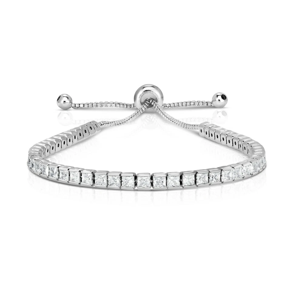 Womens Sterling Silver Cubic Zirconia Adjustable Tennis Bracelet- Square CZ  - Image 4 of 4