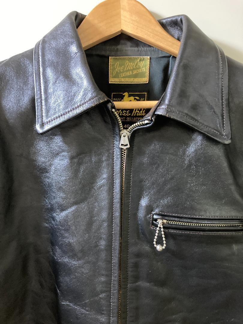 JOE McCOY Horsehide Sports Jacket Black Leather Size 40 Used JOE McCOY Horsehide Sports Jacket Black Leather Size 40 Used