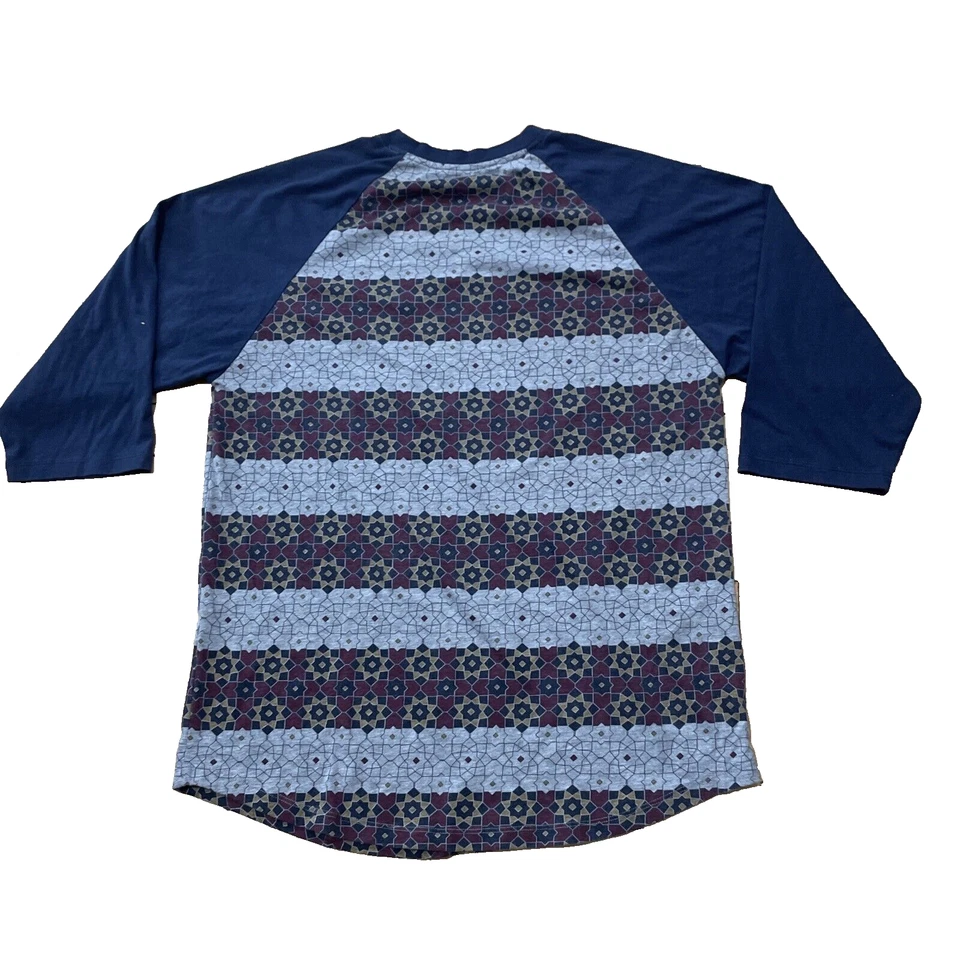 Camisa Retrofit Estampado Azteca Hombres XL Azul Gris Rojo Suroeste Manga de Béisbol 3/4 Foto 2 de 4