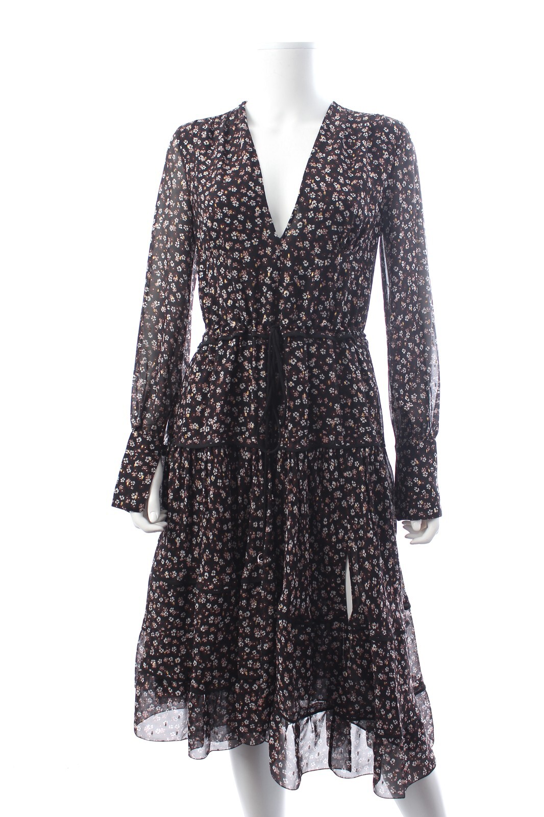 Altuzarra Estampado de Flores Gasa de Seda Capas Midi Vestido / Negro / Pvp