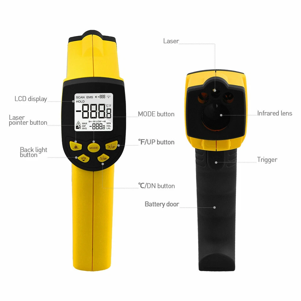 Digital Thermometer Infrarot berührungsloses Laser IR Pyrometer DS16:1 Max 1300℃ - Bild 3 von 4