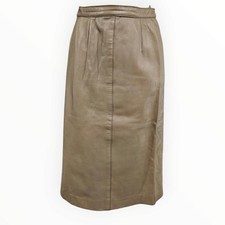 Vtg Women Taupe Brown Leather Midi Pencil Skirt Waist 26" S