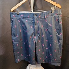Walter Hagen P11 Men's Golf Shorts Size 36 Blue/pink Palm T. 10" Inseam Flat Fro