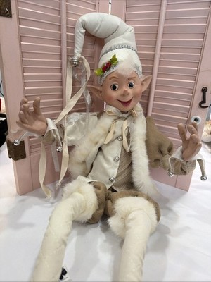 BESTPRICE Christmas Posable Elf Flexible, 19  Silver And Tan Ornament  Decor Big