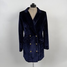 Nasty Gal Velvet Mini Blazer Dress 8 Royal Blue Double Breasted Y2K Gold Buttons